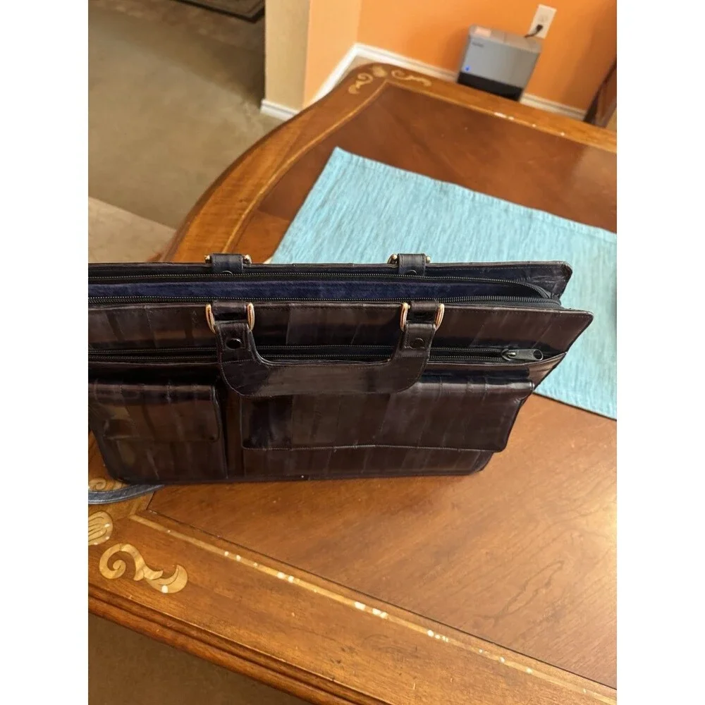 Briefcase Laptop Messenger Bag Vintage Attache Case Eel Skin Grey